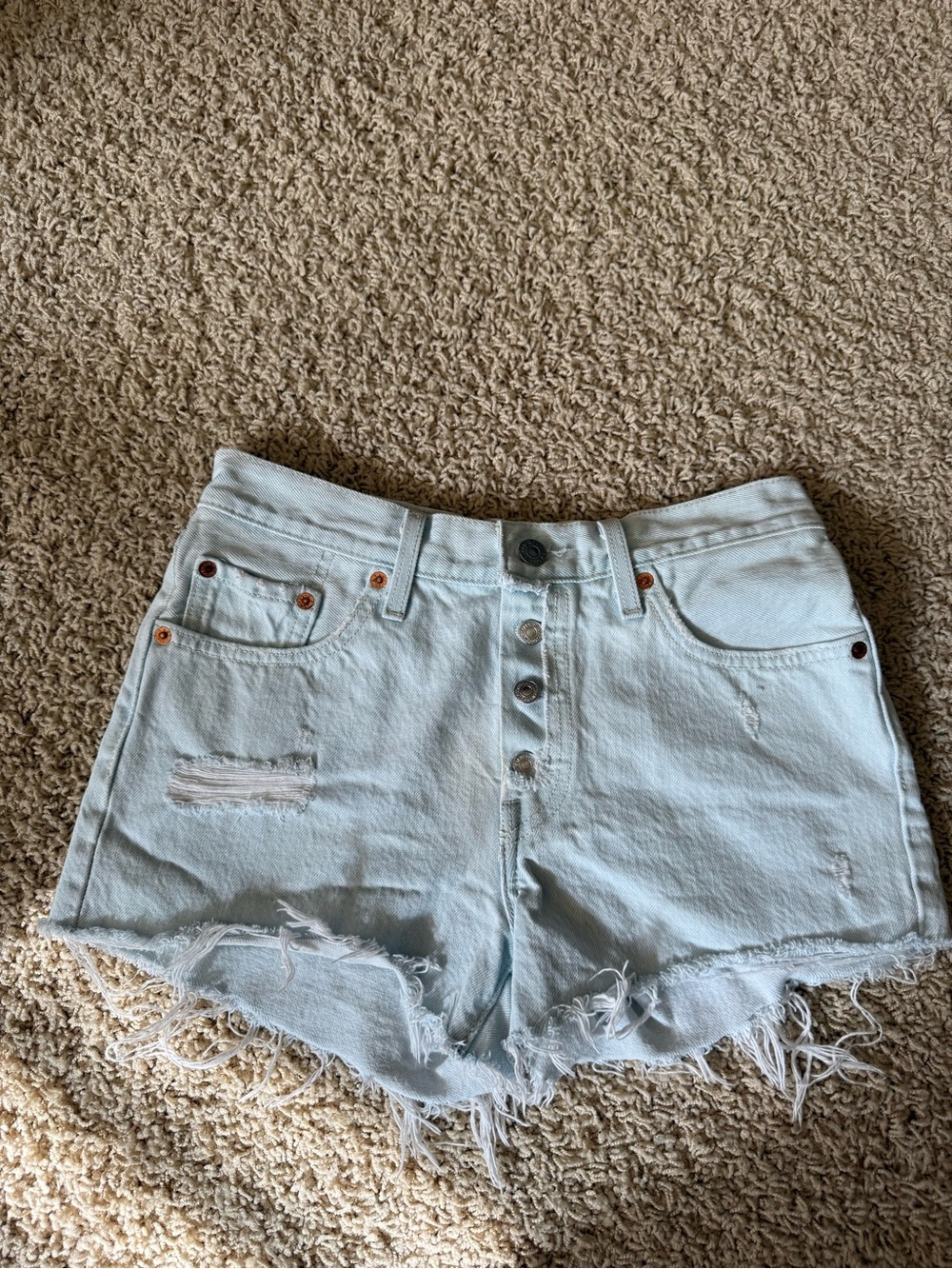 Levi's Light Blue Distressed Button-Fly Jean Shorts